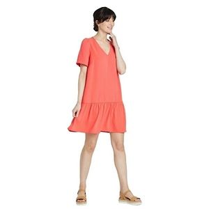 Coral Short Sleeve Ruffle Hem Shift Dress 🪸